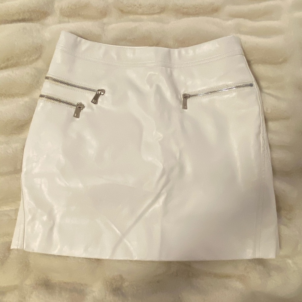 White faux-leather mini skirt